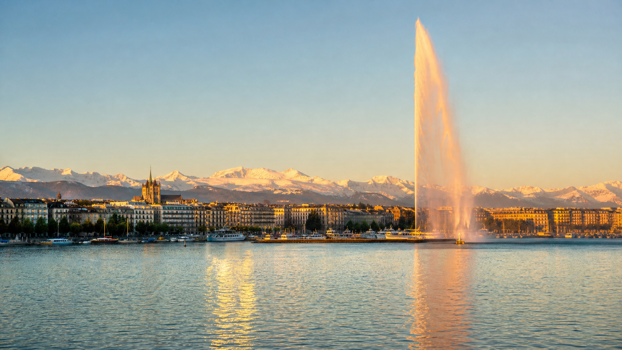Skyline de Genève au bord du lac Léman